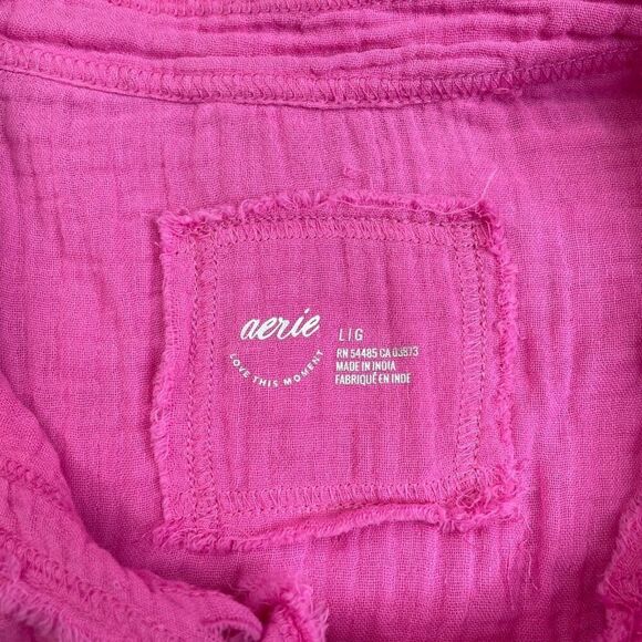Aerie Pool To Party Button Up Shirt Cover Up Pink Large Oversized - Picture 4 of 9
